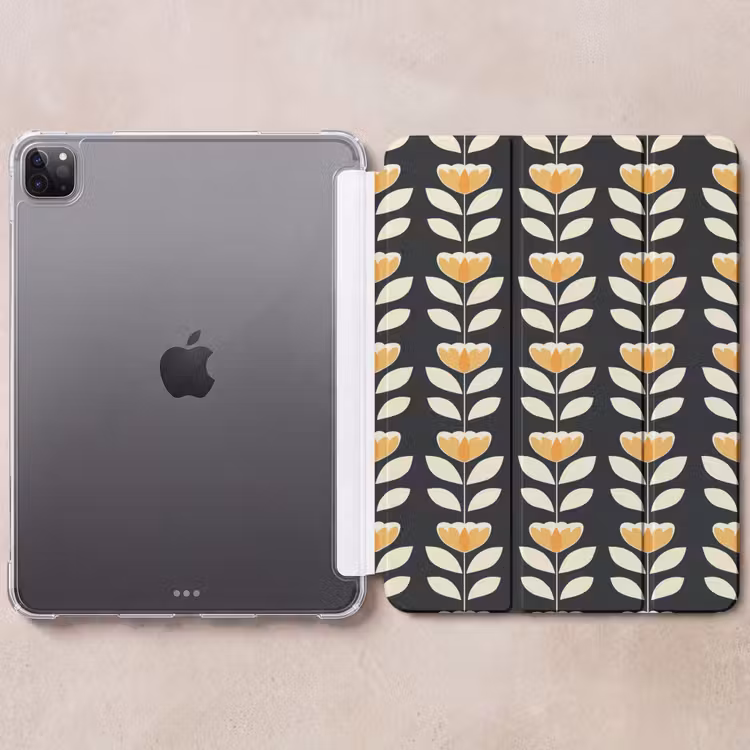 iPad-Hülle - Retro - Blume - Schwarz - Ockergelb — 6