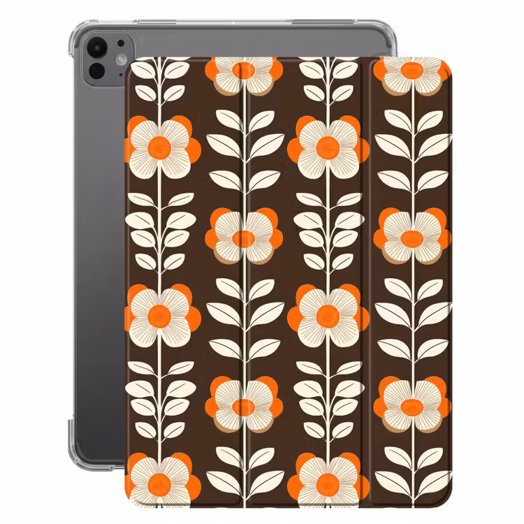iPad-Hülle - Blumen - Retro - Braun — 1