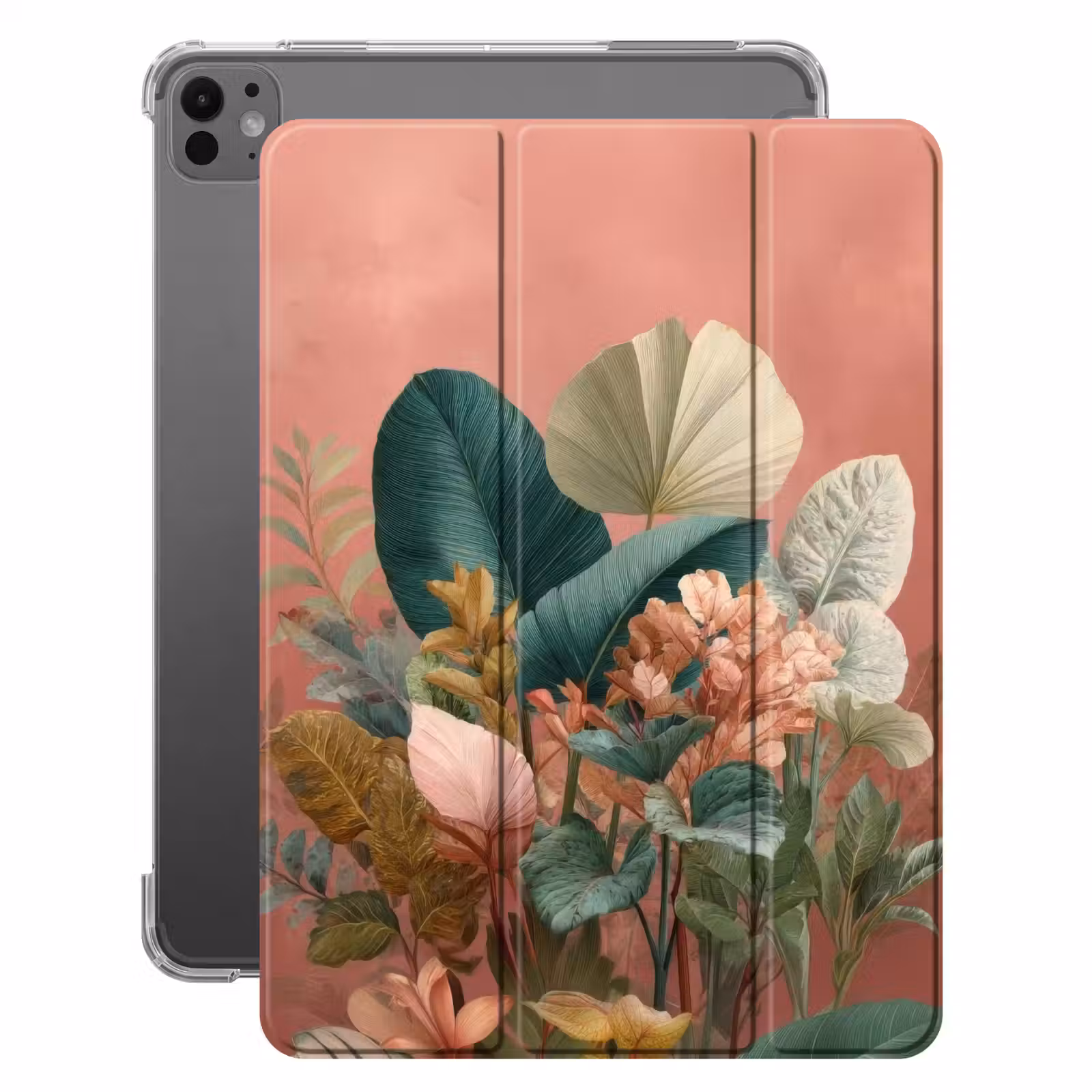 iPad-Hülle - Tropische Blätter - Blumen - Rosa - Grün — 1