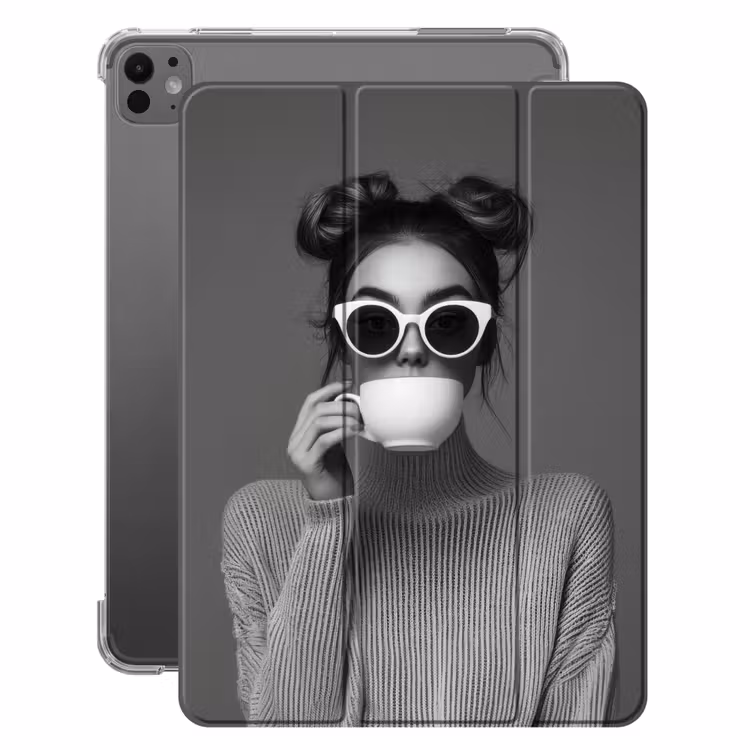 iPad-Hülle - Frau - Kaffee - Schwarz - Weiß — 1