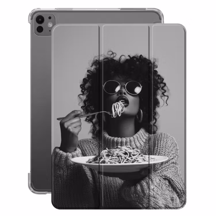 iPad-Hülle - Frau - Nudeln - Schwarz - Weiß — 1