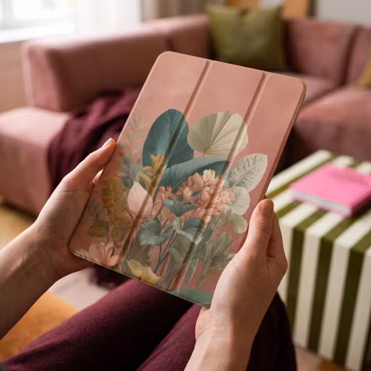 iPad-Hülle - Tropische Blätter - Blumen - Rosa - Grün — 4