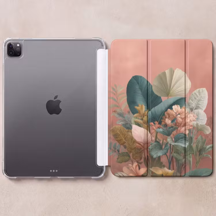 iPad-Hülle - Tropische Blätter - Blumen - Rosa - Grün — 6
