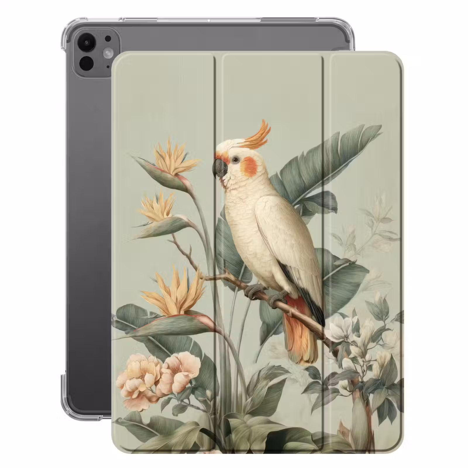 iPad-Hülle - Gelbhaubenkakadu - Paradiesvogel Blumen - Grün — 1