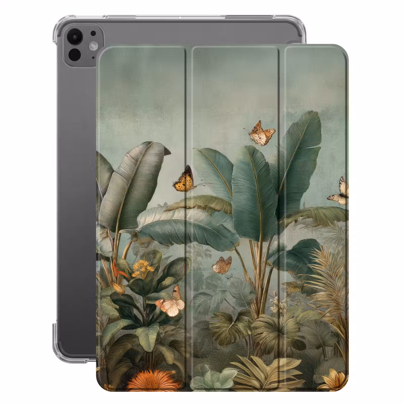 iPad-Hülle - Tropisches Blattwerk - Schmetterlinge - grün - braun — 1
