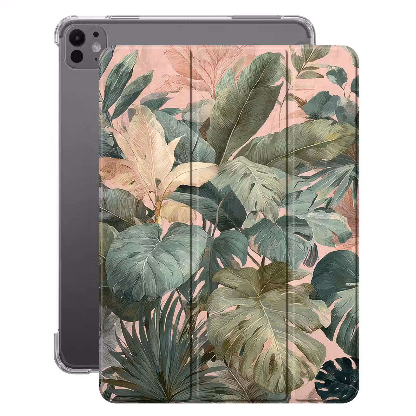 iPad-Hülle - Zusammensetzung der Blätter - Grün - Rosa — 1