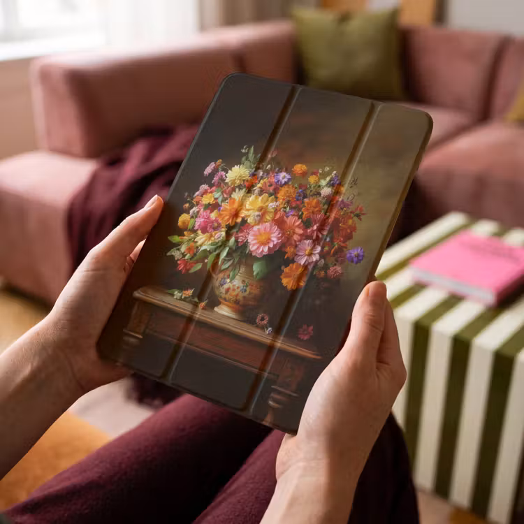 iPad-Hülle - Farben - Blumenstrauß - Vase - Holz — 4