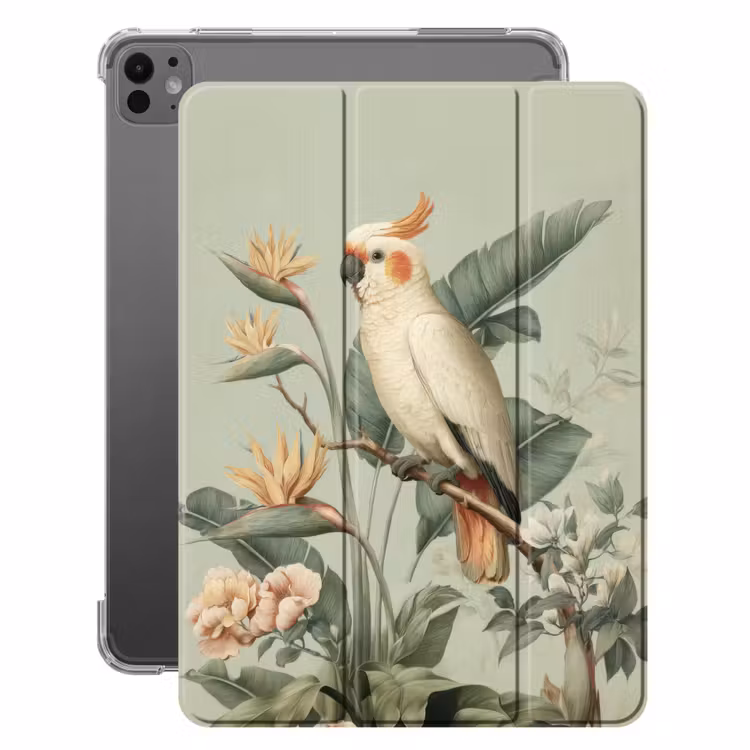 iPad-Hülle - Gelbhaubenkakadu - Paradiesvogel Blumen - Grün — 1