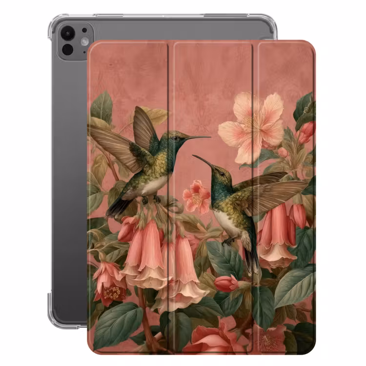iPad-Hülle - Kolibris - Blumen - Grün - Rosa — 1