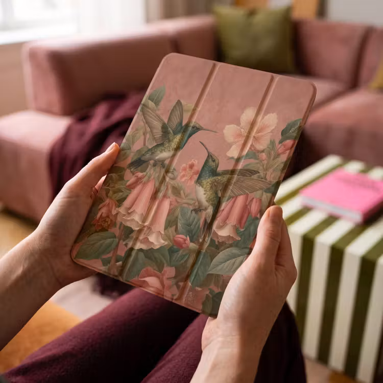iPad-Hülle - Kolibris - Blumen - Grün - Rosa — 4