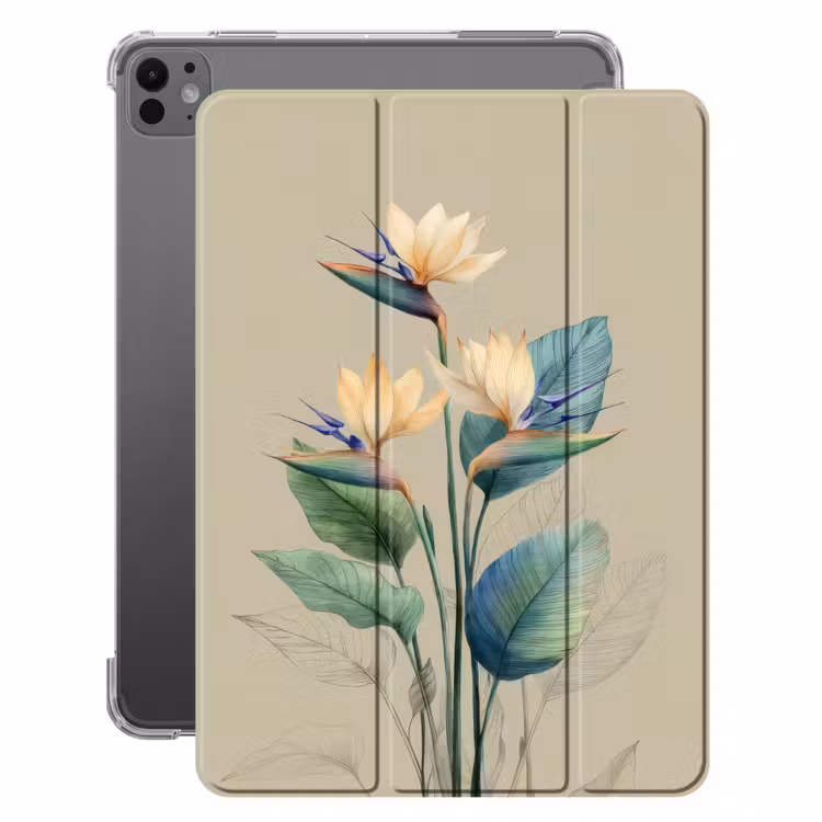 iPad-Hülle - Paradiesvogelblüten - Blaugrüne Blätter - Beige — 1