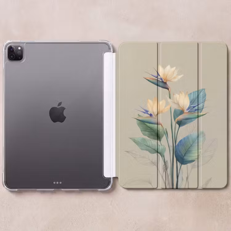 iPad-Hülle - Paradiesvogelblüten - Blaugrüne Blätter - Beige — 6