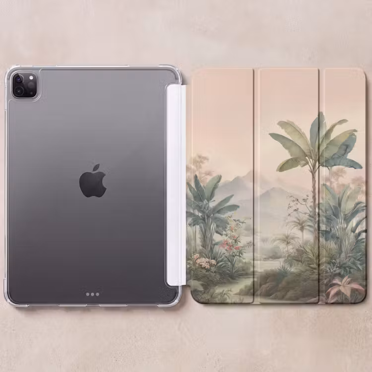 iPad-Hülle - Tropische Landschaft - Palmen - Blumen - Rosa Himmel — 6