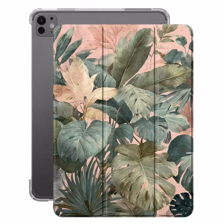 iPad-Hülle - Zusammensetzung der Blätter - Grün - Rosa — 1