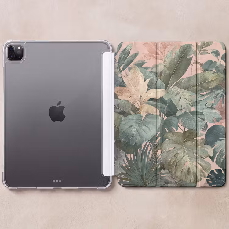 iPad-Hülle - Zusammensetzung der Blätter - Grün - Rosa — 6