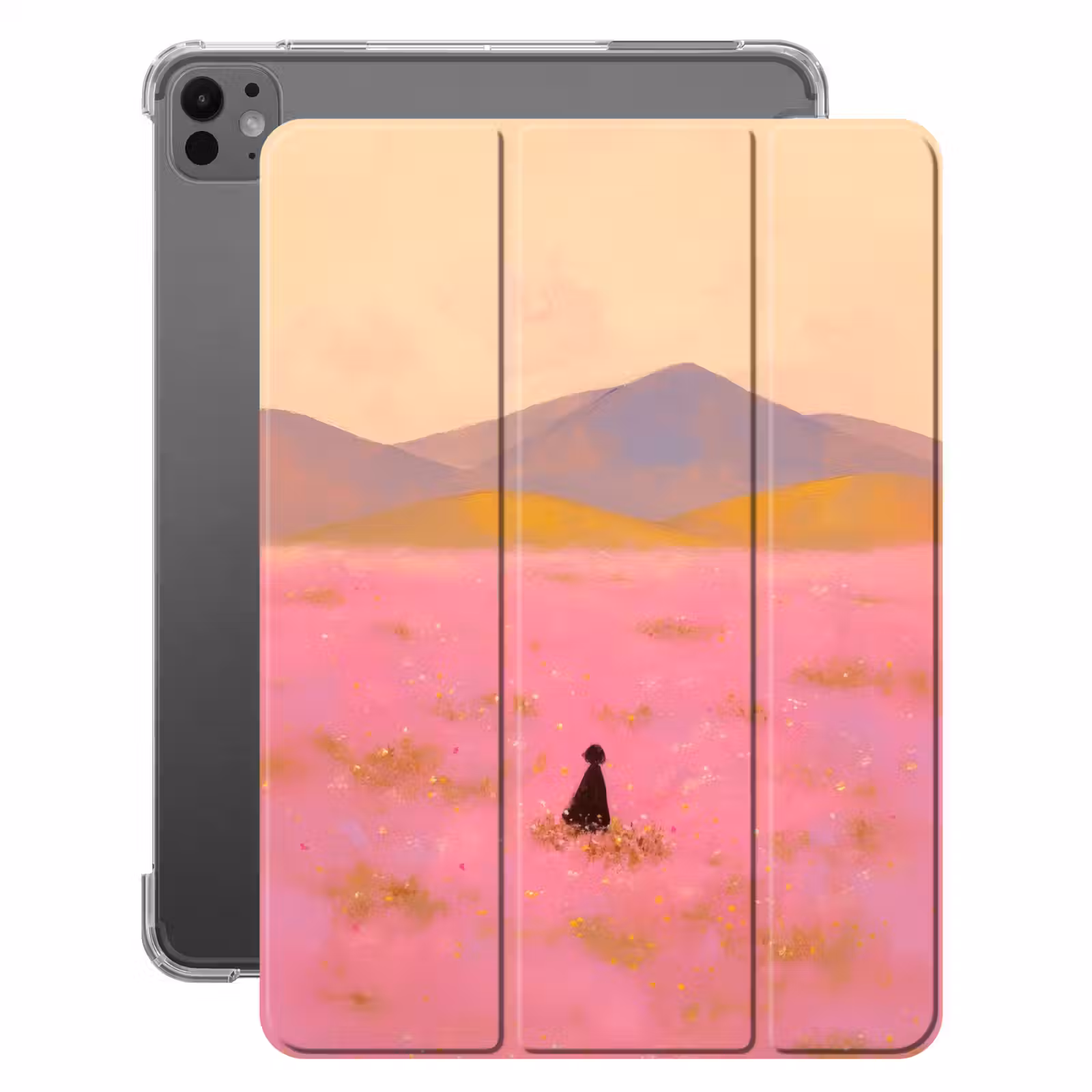 iPad-Hülle - Blumenwiese - Hügel - Scherenschnitt - Rosa — 1