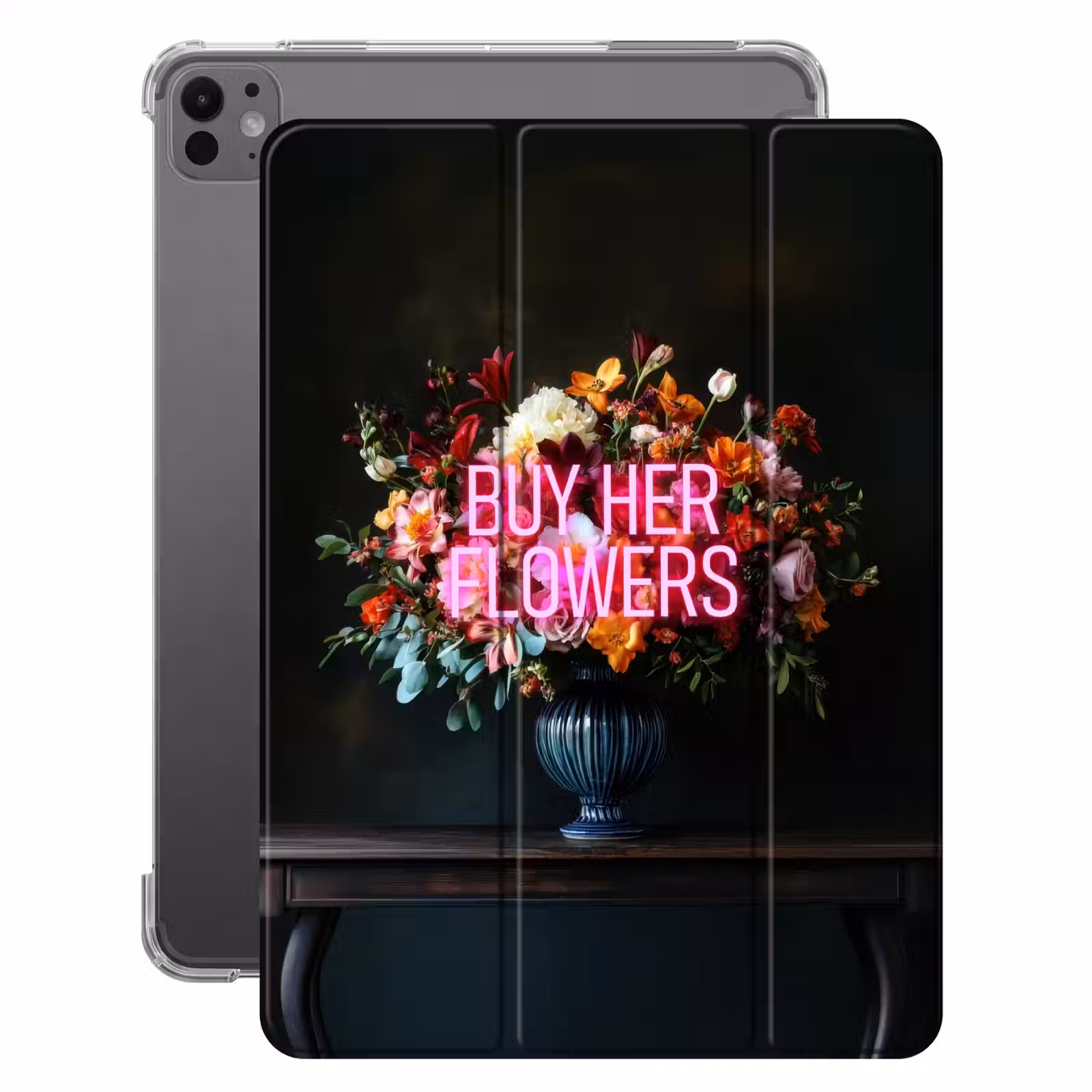 iPad-Hülle - Zitat - Blumen - Vase - Neon — 1