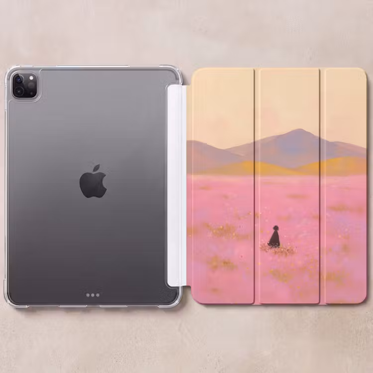 iPad-Hülle - Blumenwiese - Hügel - Scherenschnitt - Rosa — 6