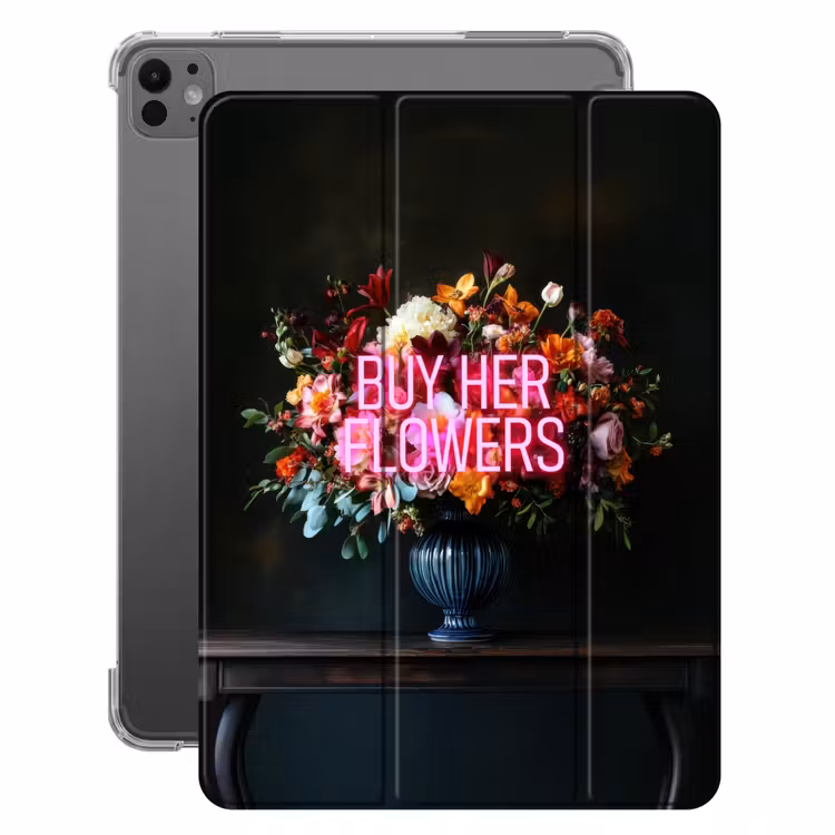 iPad-Hülle - Zitat - Blumen - Vase - Neon — 1