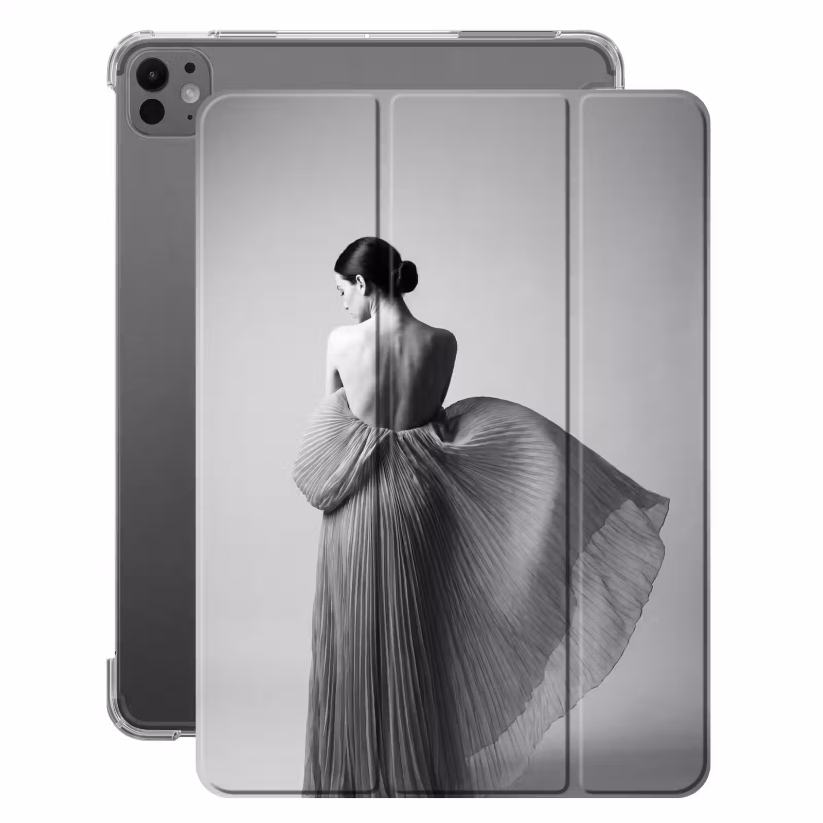 iPad-Hülle - Frau - Rücken - Textur - Schwarz - Weiß - Elegant — 1