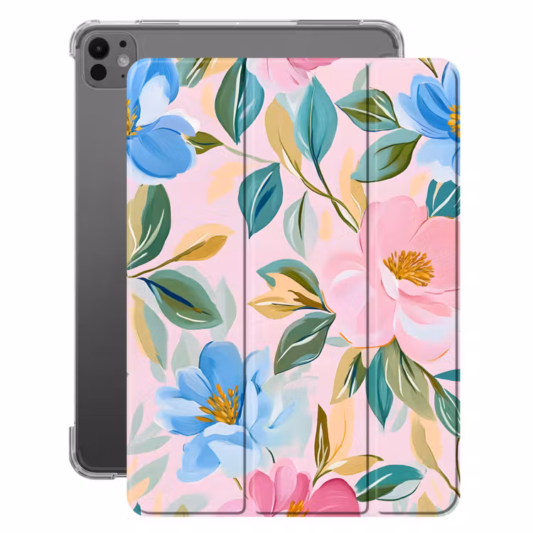 iPad-Hülle - Blau - Rosa - Blumen — 1
