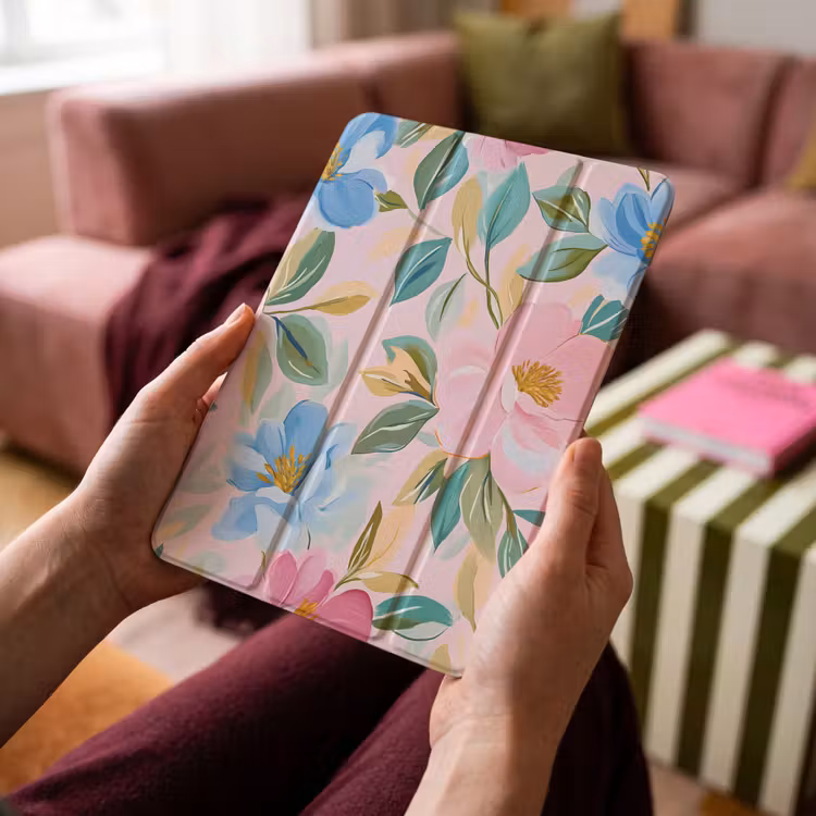iPad-Hülle - Blau - Rosa - Blumen — 4
