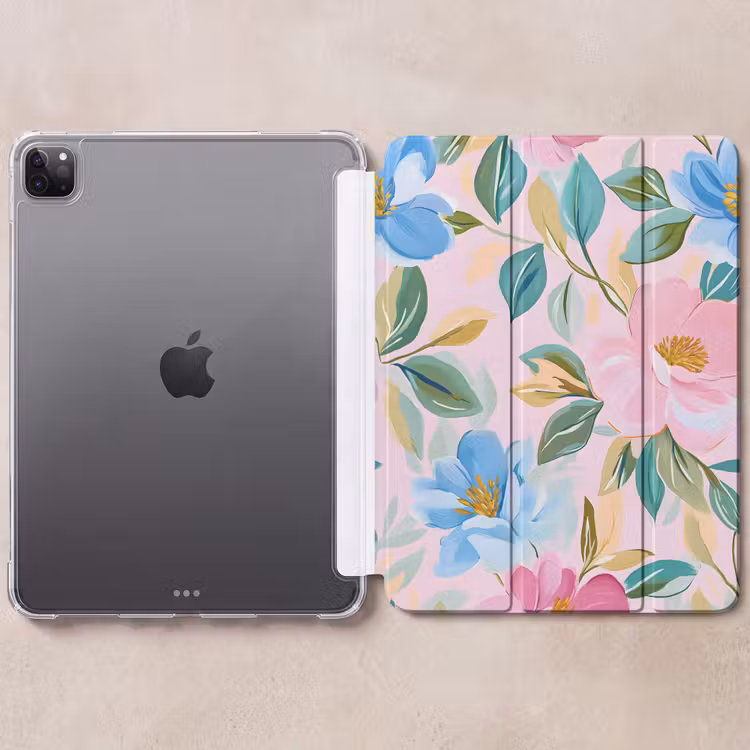 iPad-Hülle - Blau - Rosa - Blumen — 6