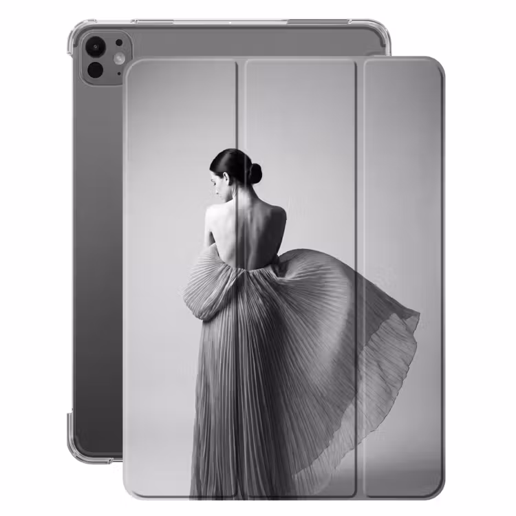 iPad-Hülle - Frau - Rücken - Textur - Schwarz - Weiß - Elegant — 1