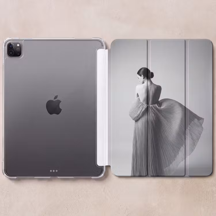 iPad-Hülle - Frau - Rücken - Textur - Schwarz - Weiß - Elegant — 6