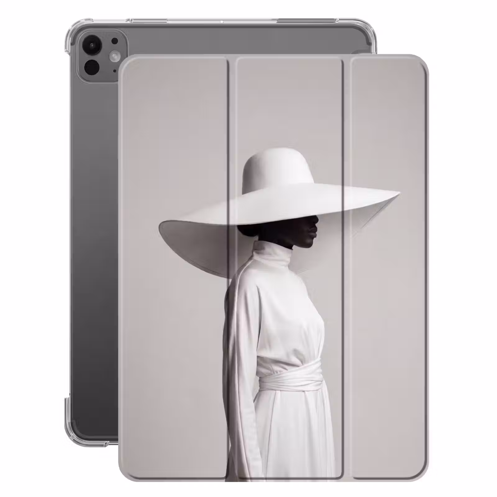 iPad-Hülle - Frau - Profil - Hut - Schwarz - Weiß - Minimalistisch — 1