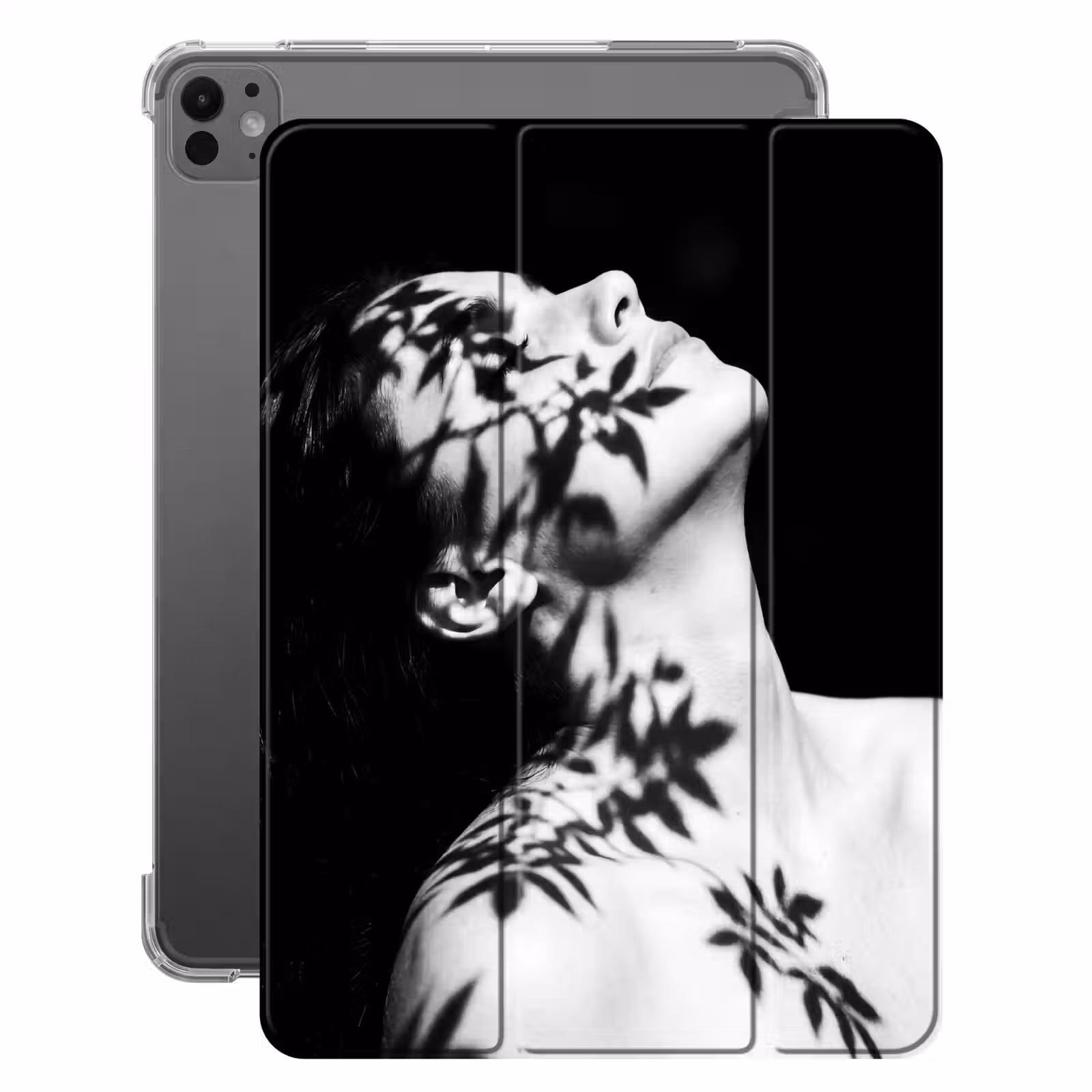 iPad-Hülle - Gesicht - Schatten - Laub - Schwarz - Weiß - Intim — 1
