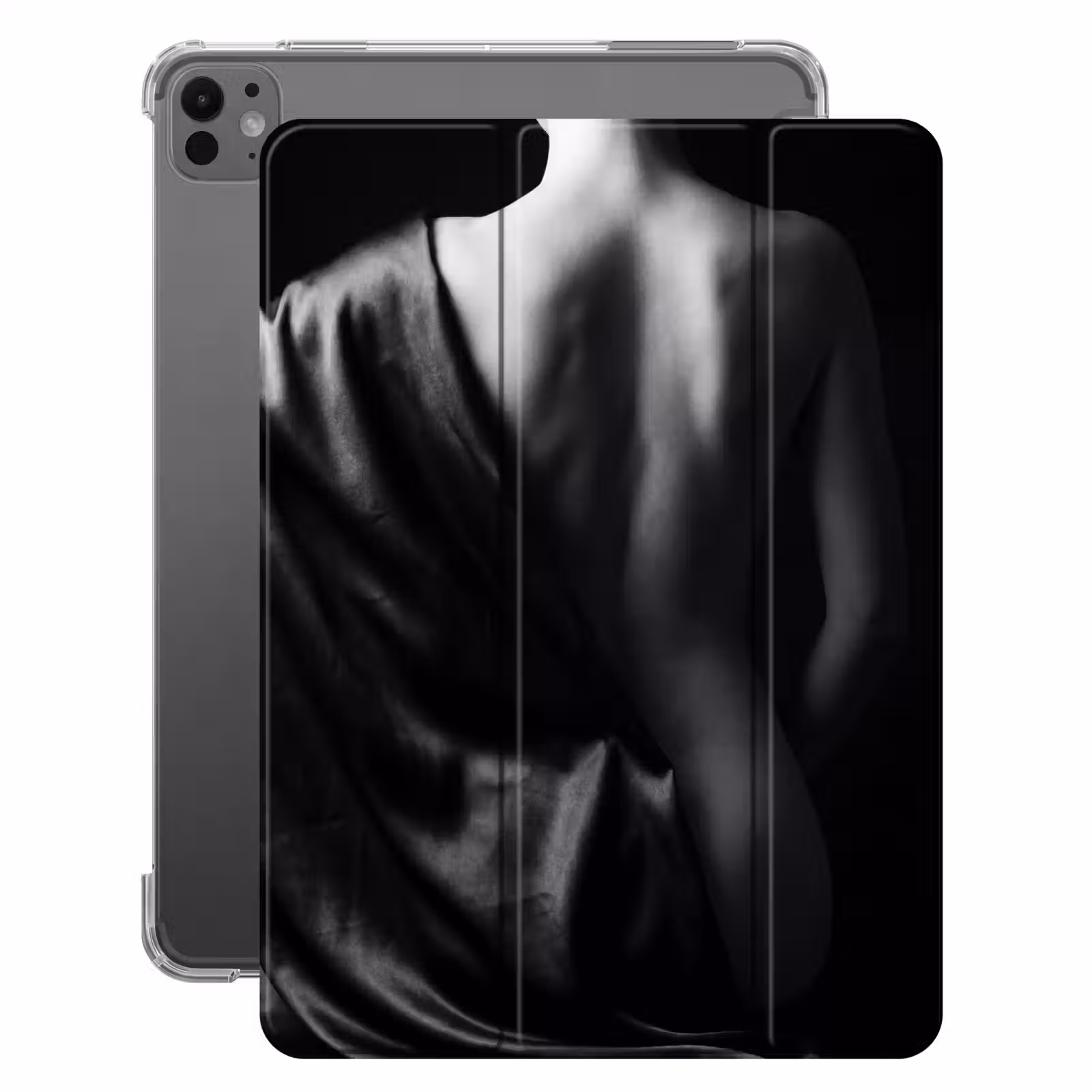 iPad-Hülle - Schultern - Seide - Rücken - Schwarz - Weiß - Elegant — 1