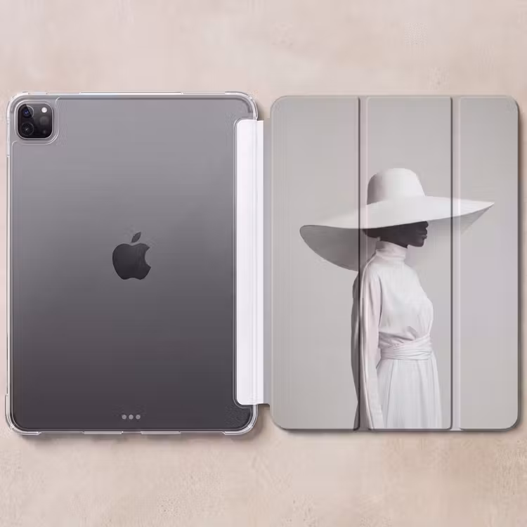 iPad-Hülle - Frau - Profil - Hut - Schwarz - Weiß - Minimalistisch — 6
