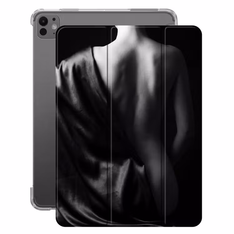 iPad-Hülle - Schultern - Seide - Rücken - Schwarz - Weiß - Elegant — 1