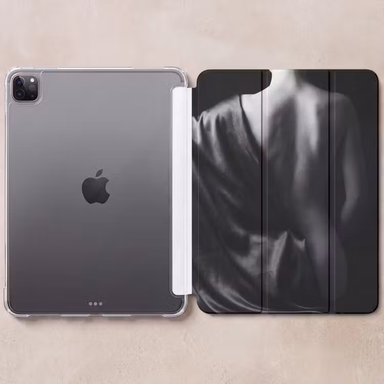 iPad-Hülle - Schultern - Seide - Rücken - Schwarz - Weiß - Elegant — 6