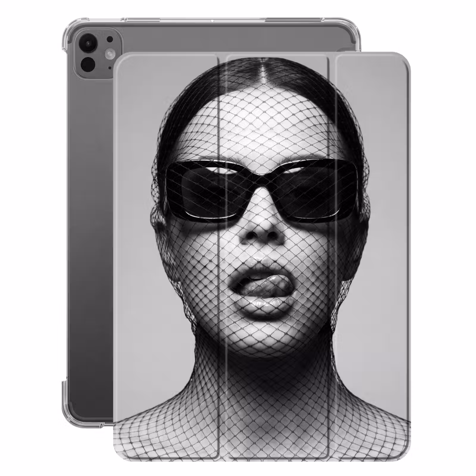 iPad-Hülle - Frau - Netz - Mysteriös - Schwarz - Weiß — 1