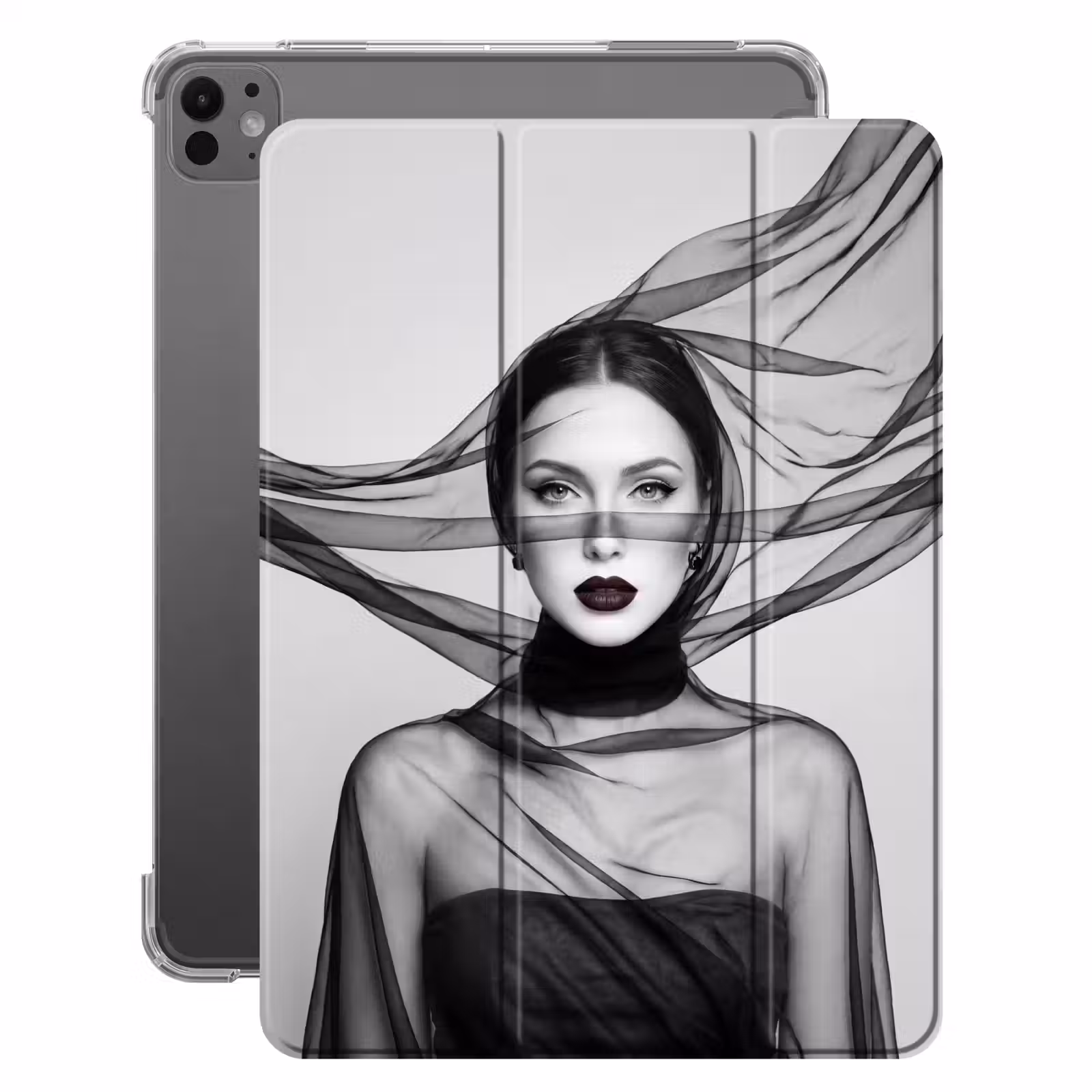 iPad-Hülle - Frau - Schleier - Porträt - Schwarz - Weiß - Elegant — 1