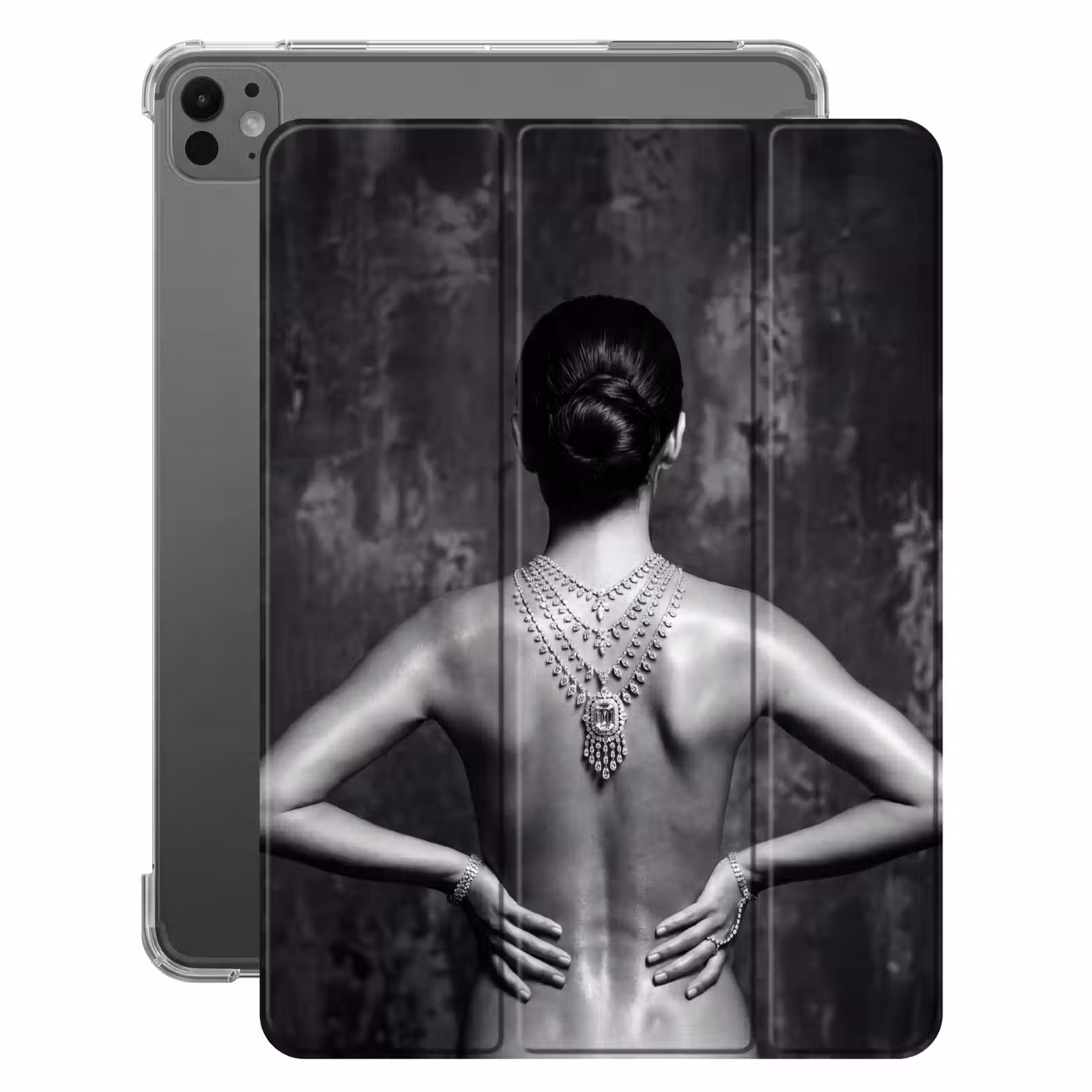 iPad-Hülle - Rücken - Kette - Porträt - Schwarz - Weiß - Glamour — 1