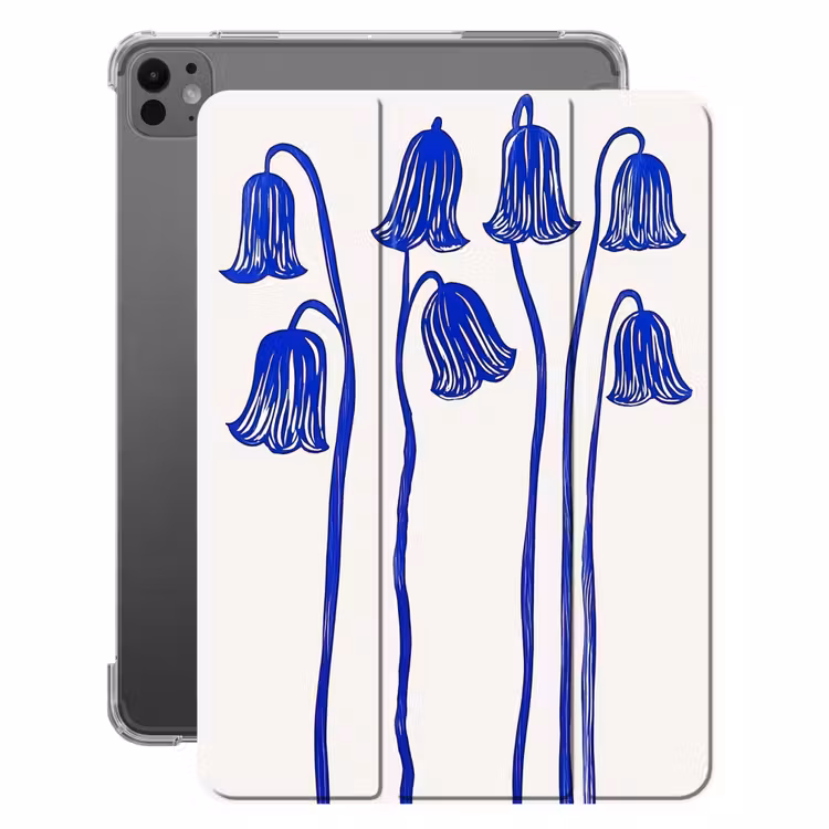 iPad-Hülle - Blumen - Blau - Linien - Blütenblätter — 1