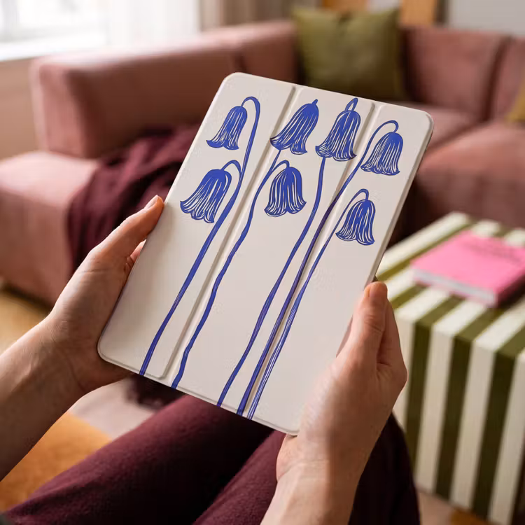 iPad-Hülle - Blumen - Blau - Linien - Blütenblätter — 4