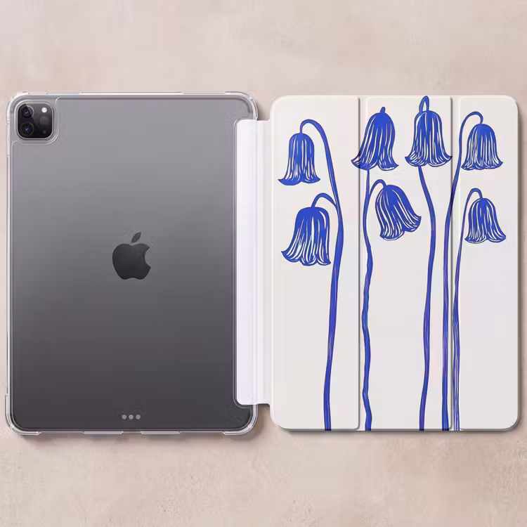 iPad-Hülle - Blumen - Blau - Linien - Blütenblätter — 6