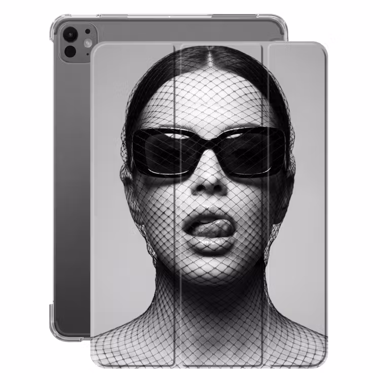 iPad-Hülle - Frau - Netz - Mysteriös - Schwarz - Weiß — 1