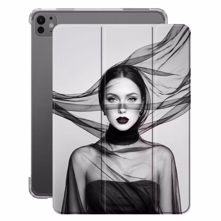 iPad-Hülle - Frau - Schleier - Porträt - Schwarz - Weiß - Elegant — 1