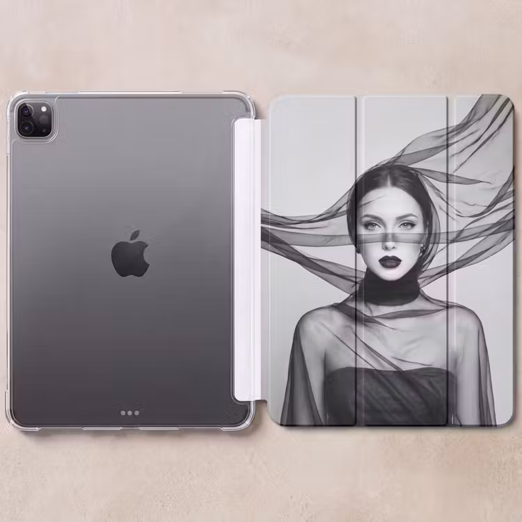 iPad-Hülle - Frau - Schleier - Porträt - Schwarz - Weiß - Elegant — 6