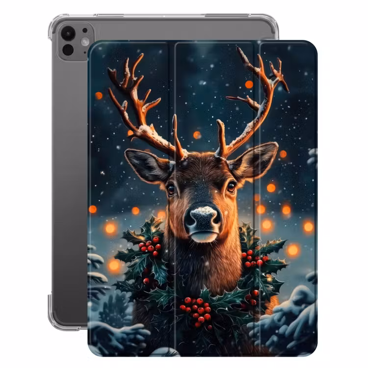 iPad-Hülle - Hirsch - Weihnachten - Winter - Schnee - Weihnachtskranz — 1