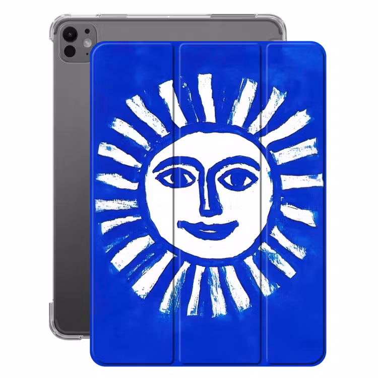 iPad-Hülle - Sonne - Gesicht - Bürstentextur - Blau — 1