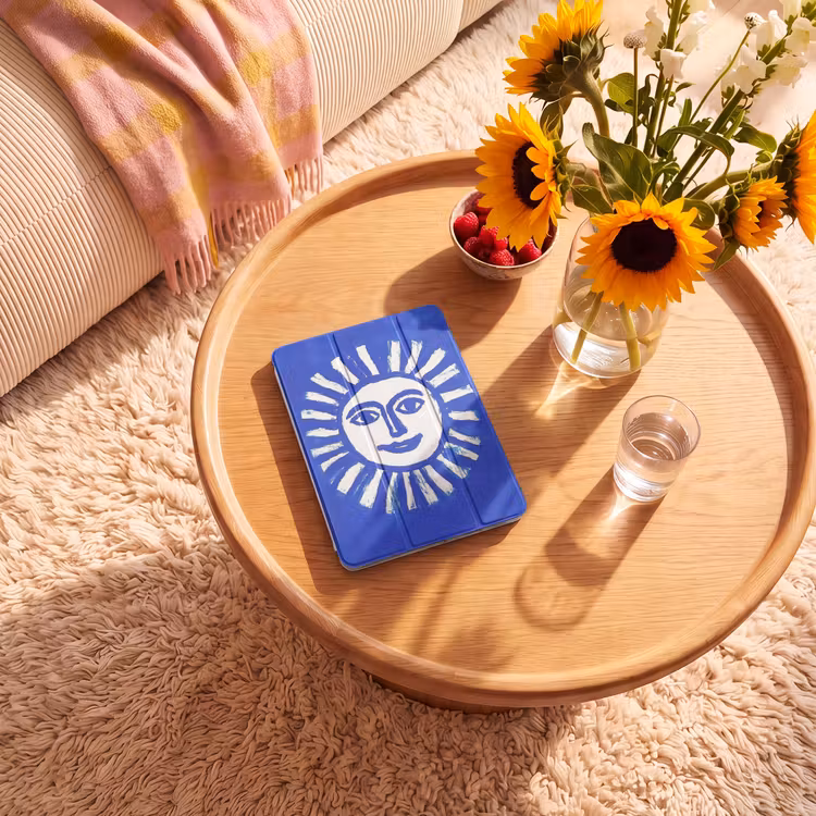 iPad-Hülle - Sonne - Gesicht - Bürstentextur - Blau — 2