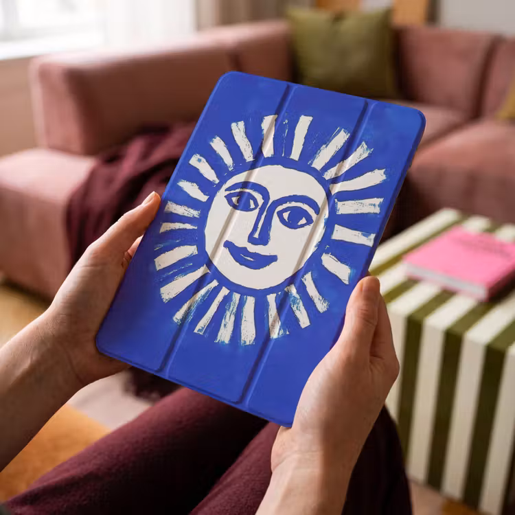 iPad-Hülle - Sonne - Gesicht - Bürstentextur - Blau — 4