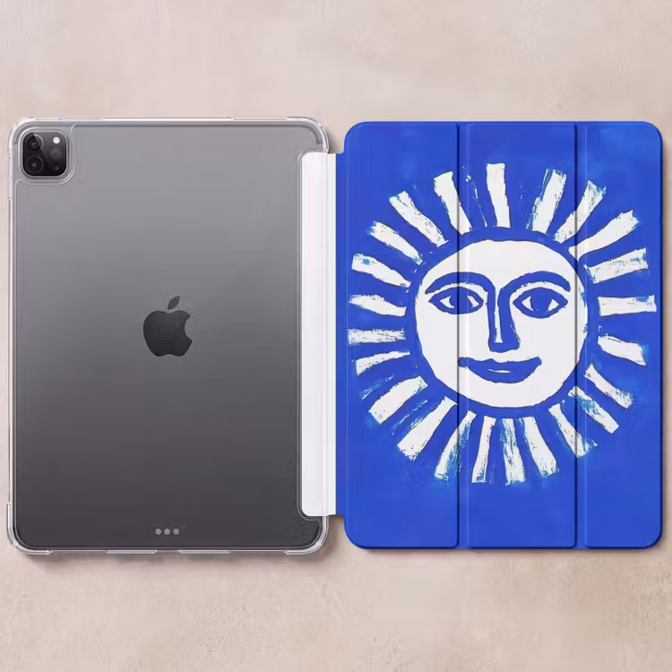 iPad-Hülle - Sonne - Gesicht - Bürstentextur - Blau — 6