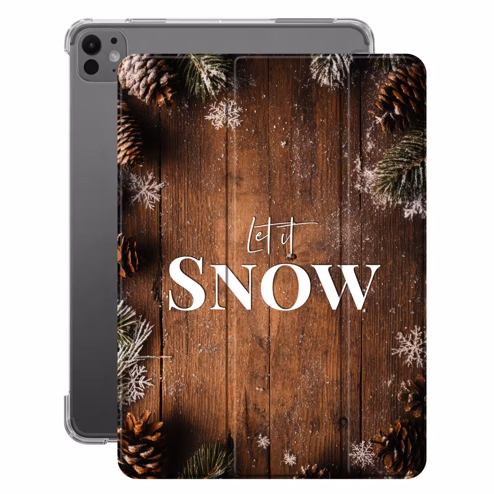 iPad-Hülle - Schnee - Holzoptik - Zitat - Let it snow — 1